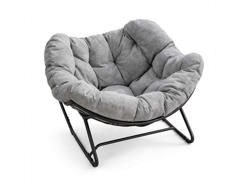 Fauteuil à bascule œuf 102,5 x 75 x 77 cm gris clair, métal et chenille, assise large pour salon - Conforama A