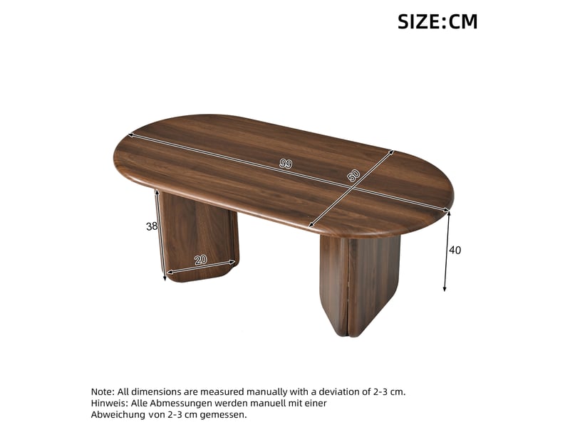  Table basse ovale 90x50x40 cm, bords arrondis, style moderne, pieds décoratifs, mdf stable, finition noyer  - Conforama C