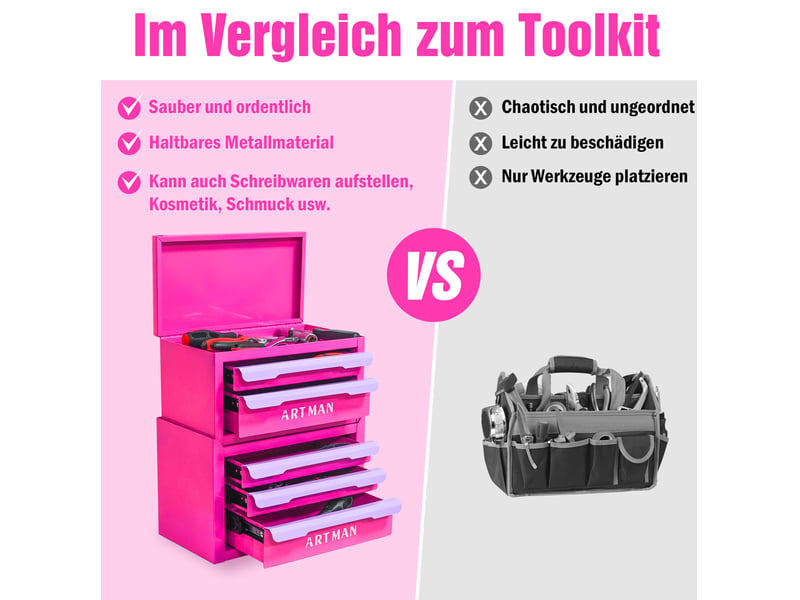  Meuble de rangement avec 5 tiroirs empilables en acier pour bureau et espace coiffeuse violet rose 36 × 24 × 36 cm  - Conforama D