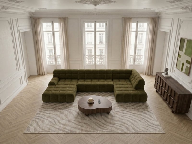  Bobochic canapé panoramique avance-recule électrique andre tissu texturé vert  angle droit ANDRE - Conforama C
