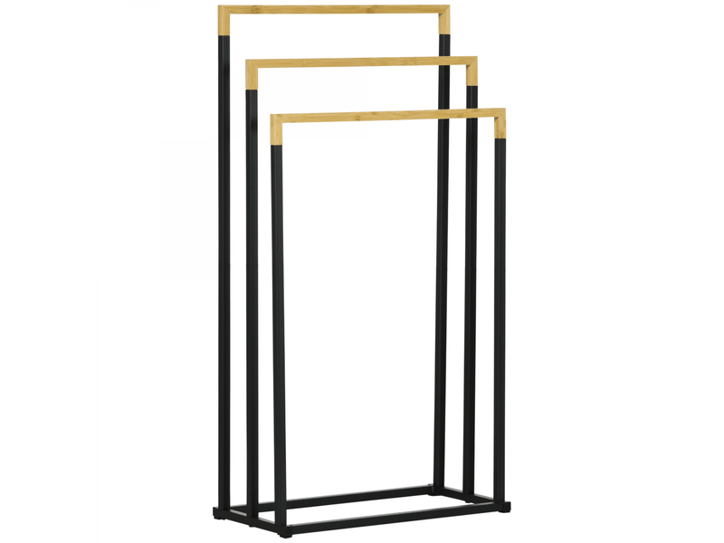  Ensemble porte-serviettes avec 3 barres,design industriel,bambou,45x22,5x86cm,noir et naturel  - Conforama A