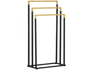 Ensemble porte-serviettes avec 3 barres,design industriel,bambou,45x22,5x86cm,noir et naturel