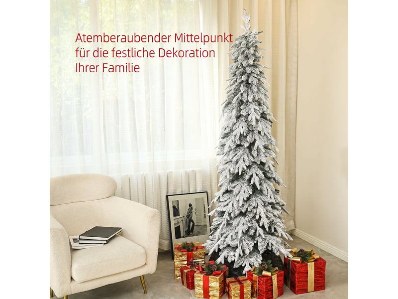  Sapin de noël artificiel de 210 cm, ressemblant à un vrai sapin avec 800 branches denses, neige artificielle, ouverture pour voiture  - Conforama D