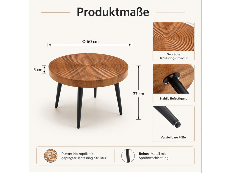  Table basse 60x60x37 cm, décor noyer, table basse salon, usage quotidien, pour salon, en mdf et métal, marron et noir  - Conforama C