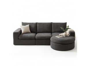 Canapé d'angle modulaire en tissu chenille avec élément courbe et chaise longue, mousse compressée, sans montage