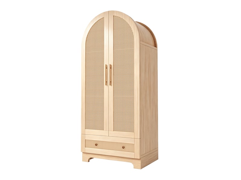  Armoire 2 portes 70 x 55 x 170 cm avec tiroirs et portes effet rotin, bois clair  - Conforama A