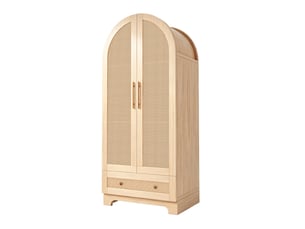 Armoire 2 portes 70 x 55 x 170 cm avec tiroirs et portes effet rotin, bois clair