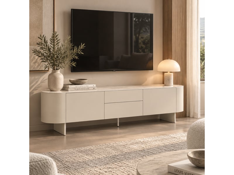  Meuble tv beige céramique 2 portes 2 tiroirs 200 cm sidra  - Conforama B