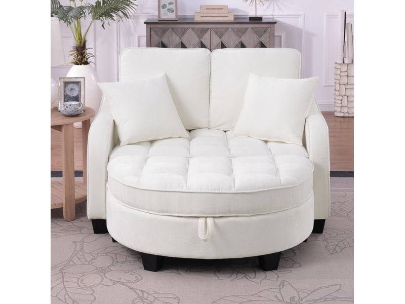  Canapé convertible modenvie 2 en 1 avec pouf de rangement 1 place 132 x 129 x 93 cm beige  - Conforama D