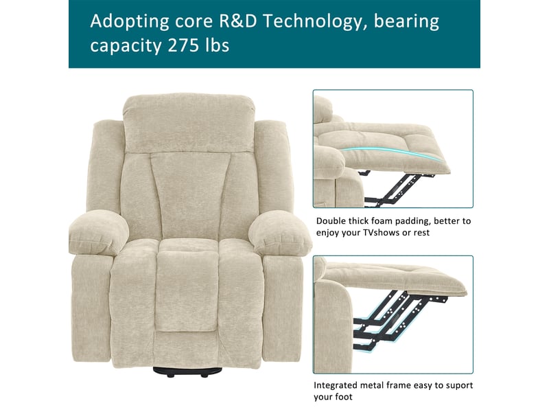 Fauteuil relax électrique,95x94x107 cm,avec massage et releveur,tissu,beige - Conforama E