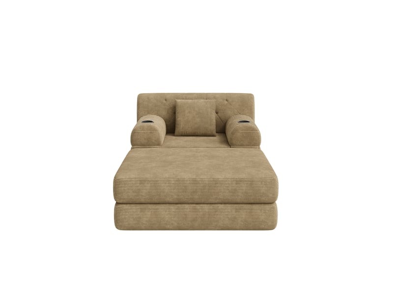  Fauteuil-lit convertible compressé 1 place en velours côtelé beige avec repose-pieds  - Conforama E
