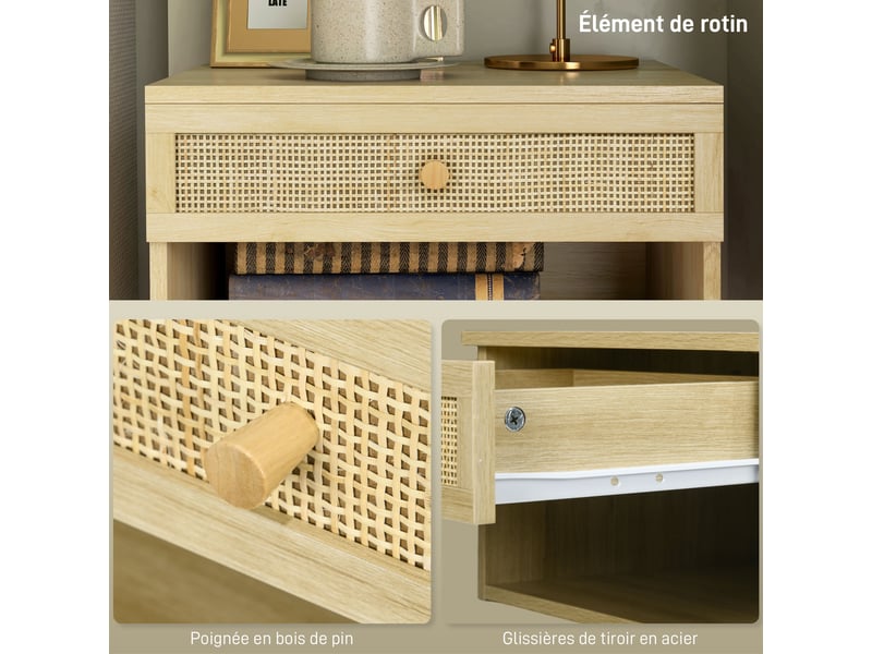  Lot de 2 tables de chevet murales tiroir coulissant, plateau - en bois dim. 40l x 34l x 23h cm, niche  - Conforama W