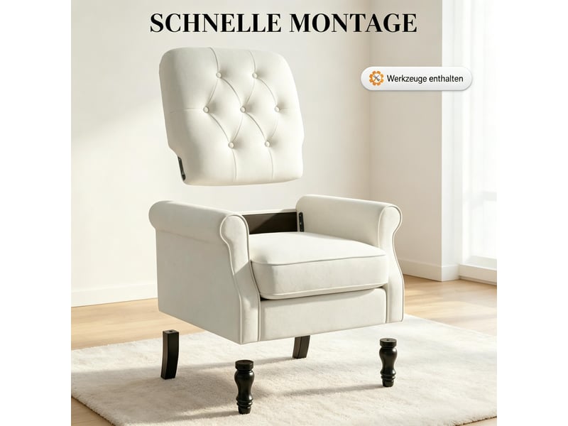  Fauteuil de salon - fauteuil 1 place avec assise épaisse rembourrée, coussin en plumes et revêtement en lin  - Conforama R