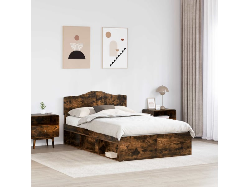  Lit double- lit adulte -  cadre de lit chêne fumé 135 x 190 cm bois de pin massif  - Conforama B