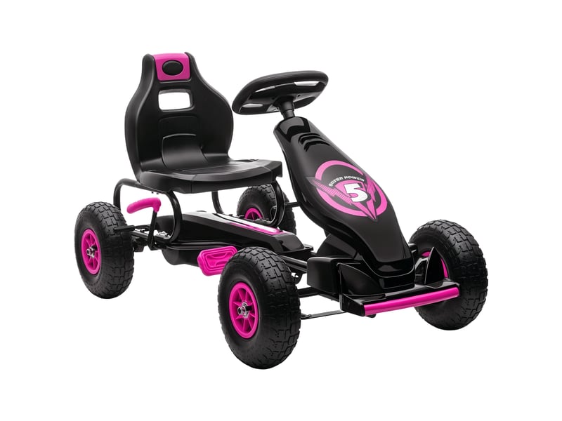 Kart à pédales pour enfant siège réglable 3 positions frein à main enfant de 5 à 12 ans rose noir - Conforama A