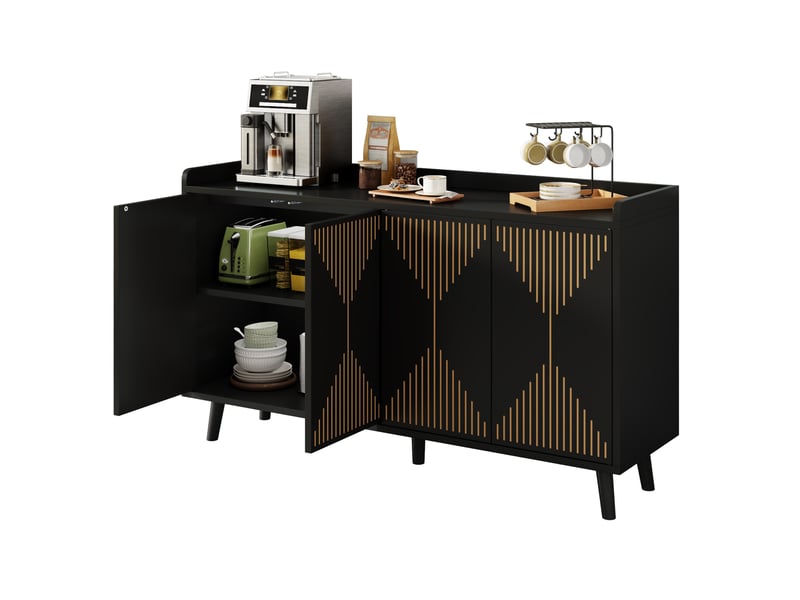  Buffet 140x40x84 cm à 4 portes avec étagères réglables en mdf noir  - Conforama A