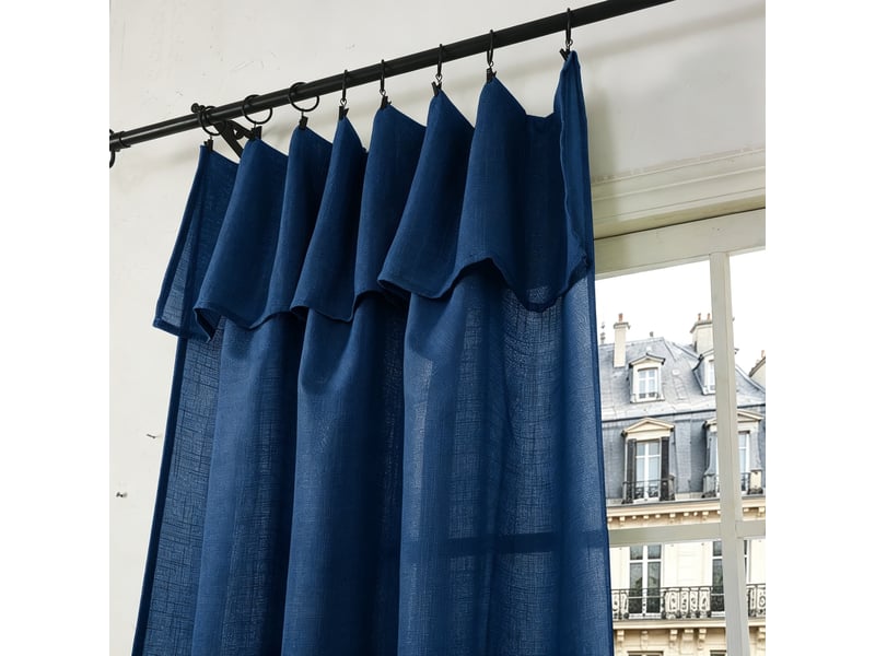  Rideau ajustable 140 x 270 cm + 8 anneaux pinces effet lin evasion bleu nuit CP-EVASION-BLEUNUIT - Conforama E