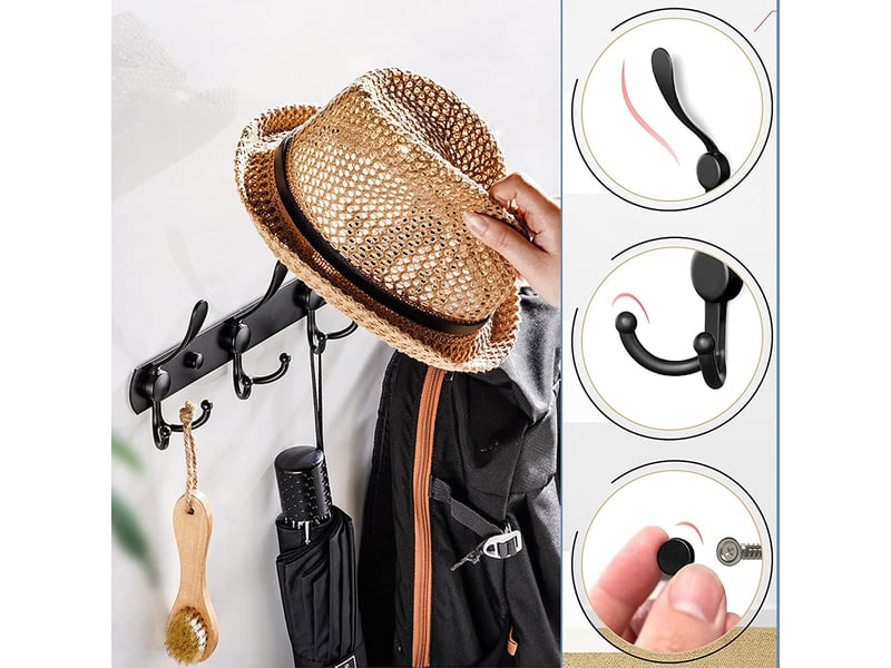  Porte manteau mural en acier inoxydable, patères manteaux crochet pour manteaux serviettes peignoirs (noir mat, 9 crochets, 2pcs  - Conforama E