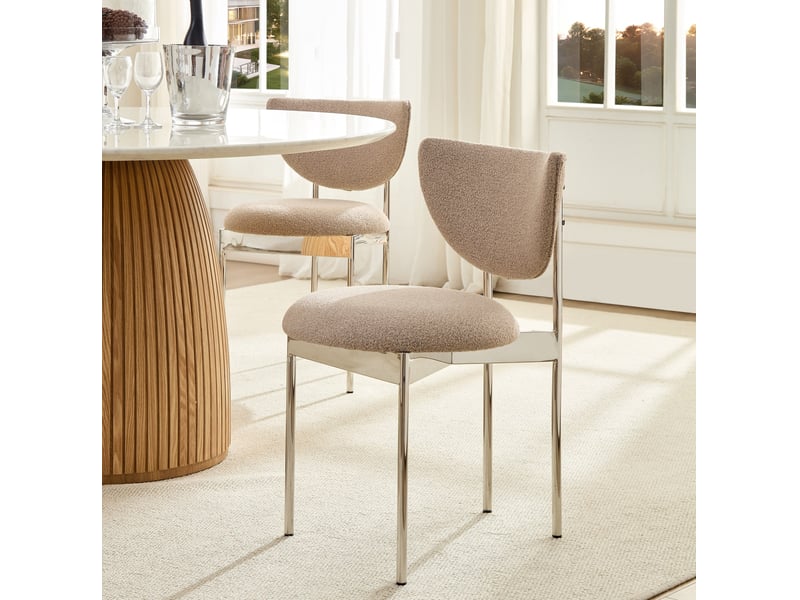  Lot de 2 chaises de salle à manger 54x47x76 cm, style scandinave, dossier arrondi, tissu et métal, kaki clair  - Conforama B
