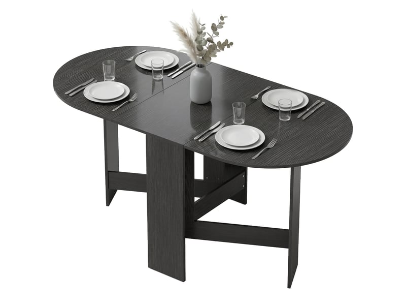 Table de cuisine pliante ovale à abattants, style moderne, 163 x 80 x 75 cm, noire - Conforama B