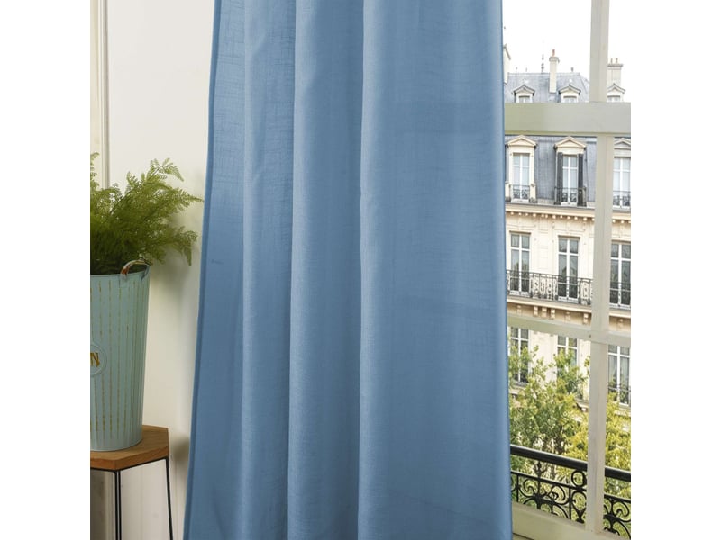 Lot de 2 voilages ajustables + 8 anneaux pince 140 x 270 cm evasion polyester effet lin - Conforama E
