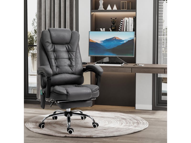  Fauteuil de bureau inclinable et massant avec fonction chauffante et hauteur réglable, gris  - Conforama D