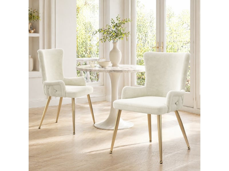 Lot de 2 chaises de salle à manger en velours beige et doré  - Conforama C