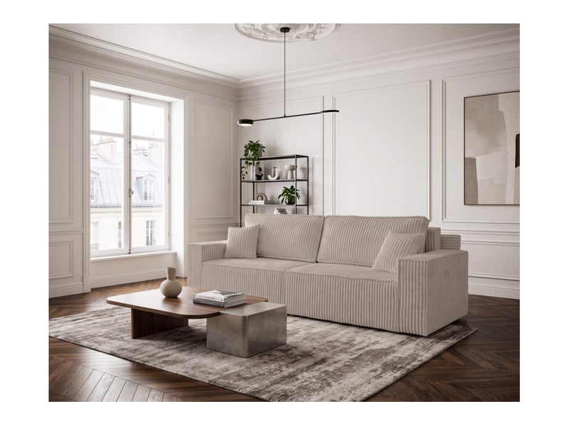 Farah - canapé droit assise profonde 3 places convertible en velours côtelé épais - Conforama B