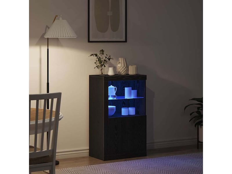  Buffet led, meuble de rangement salon 60,5 x 37 x 100 cm bois d'ingénierie chêne noir  - Conforama E
