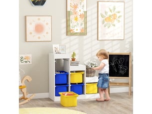 Meuble de rangement pour jouets des enfants avec 6 bacs amovibles, 3 niveaux de rangement, 96 x 38,5 x 90, multicolore