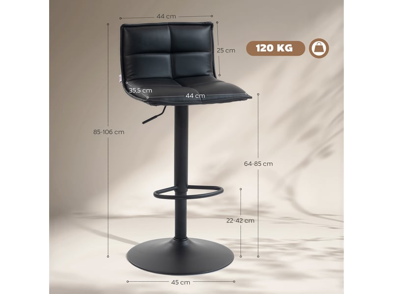  Lot de 2 tabourets de bar, chaises de bar réglable en hauteur avec assise pivotant en pu 44 x 45 x 85-106 cm noir  - Conforama E