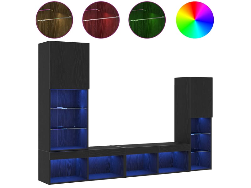  Meuble tv - banc tv - meuble de rangement 4 pcs chêne noir bois d'ingénierie  - Conforama D