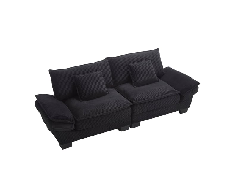  Canapé droit fixe 2 places en velours noir, assise profonde et accoudoirs rembourrés pour votre salon  - Conforama A