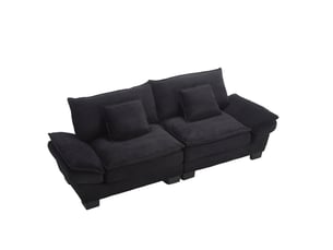 Canapé droit fixe 2 places en velours noir, assise profonde et accoudoirs rembourrés pour votre salon