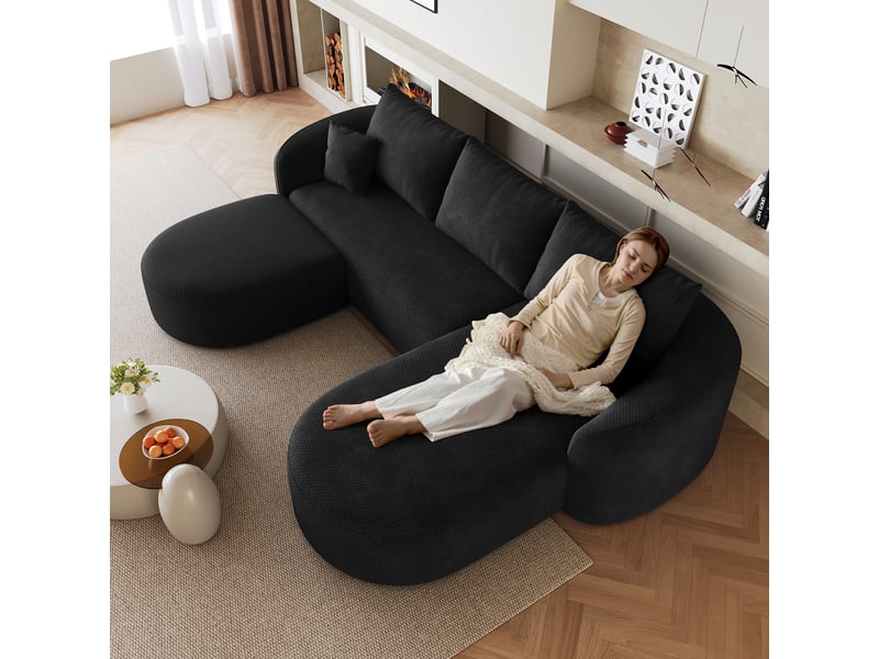  Canapé panoramique en u modulaire sans montage  - assise mousse souple, tissu chenille noir  - Conforama E