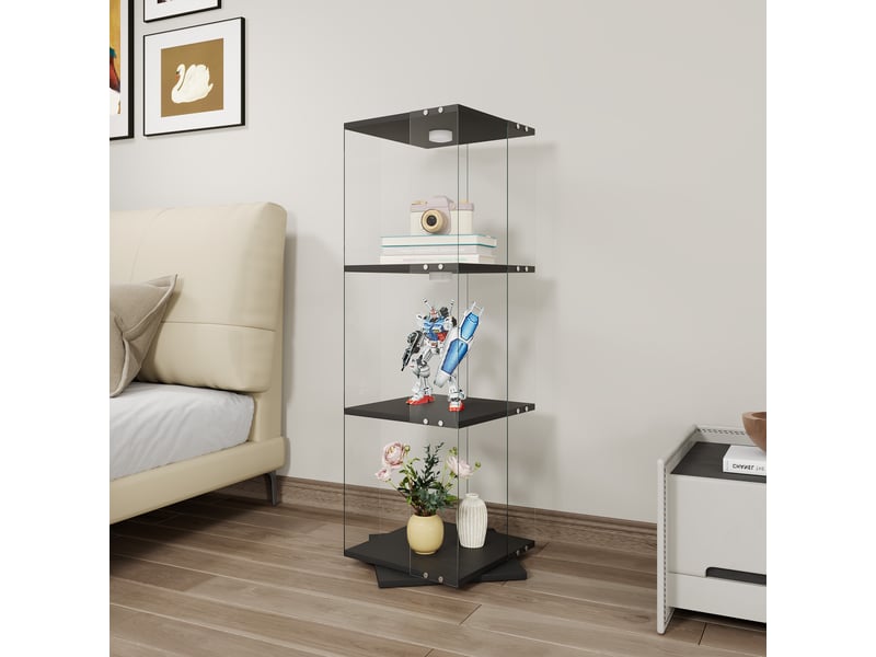  Vitrine tournante - 38x38x121cm - 360° avec 3 niveaux, étagères en verre, éclairage tactile tap light - noir  - Conforama B