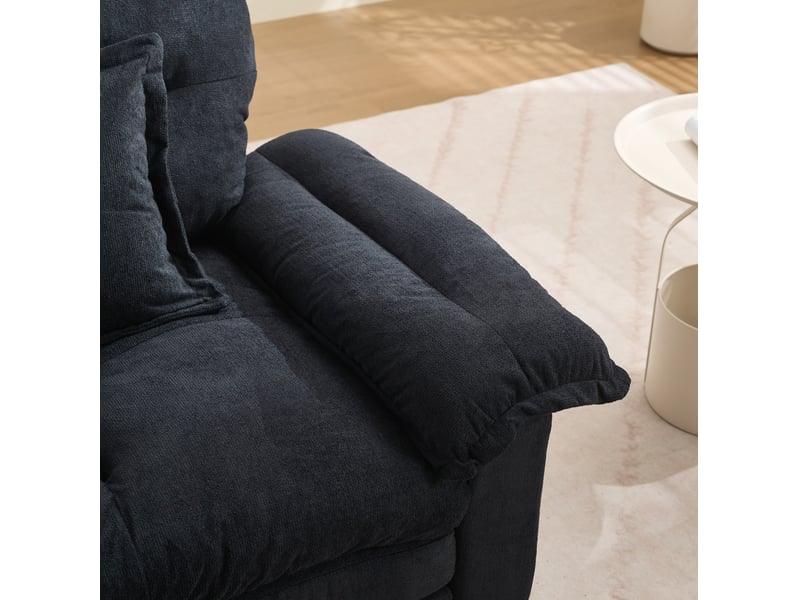  Fauteuil pivotant 360° 116x84x96 cm, assise confort, coussin de soutien, pour salon, chambre et bureau, chenille noir  - Conforama E