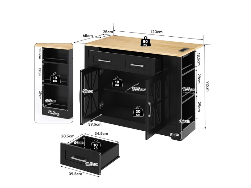  Ilot de cuisine 2 portes 2 tiroirs coloris noir mdf Îlot de cuisine noir - Conforama C