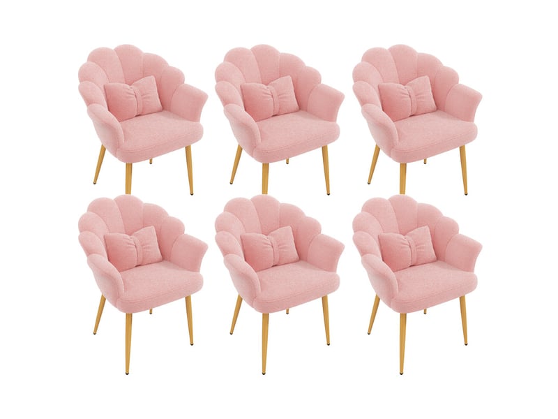  Lot de 6 fauteuils modernes – rembourrés – pieds en métal doré – dossier en forme d'arc – rose  - Conforama E