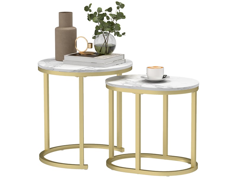  Lot de 2 tables basses gigognes encastrables d'appoint - plateau mdf aspect marbre et structure acier doré T1003-01-10655 - Conforama C