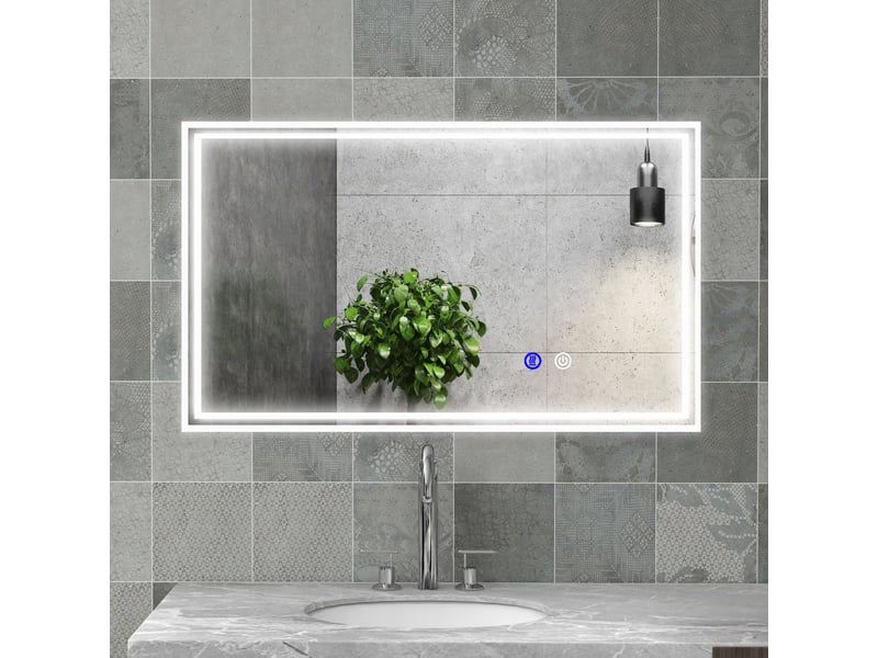  Miroir de salle de bain rectangulaire mural lumineux led ou horizontal vertical, 100 x 60 cm  - Conforama D
