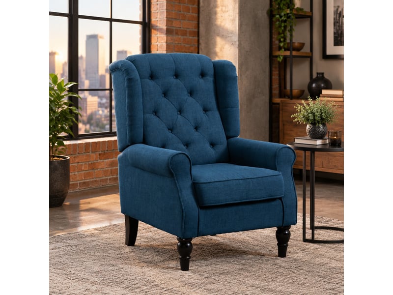 Fauteuil à oreilles l74 x p86 x h102 cm en polyester avec dossier capitonné bleu chicfurn - Conforama C