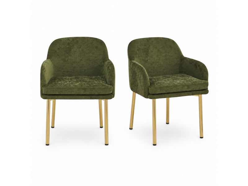  Lot de 2 chaises de salle à manger, dossier ergonomique, moderne, métal et bois, vert et doré  - Conforama A