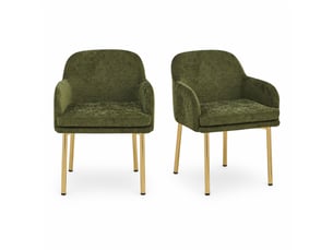 Lot de 2 chaises de salle à manger, dossier ergonomique, moderne, métal et bois, vert et doré