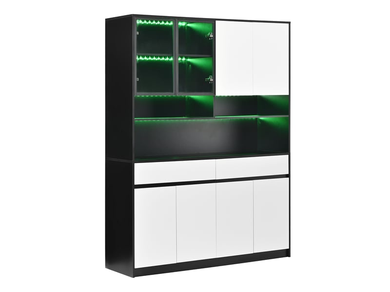 Buffet haut 160x120x38 cm, meuble rangement cuisine avec 2 tiroirs, 2 portes verre et 4 portes massif - Conforama W
