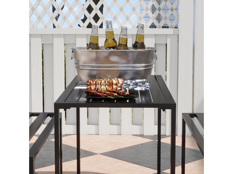  Ensemble table et chaise de jardin avec 1 table et 2 bancs pour 4 personnes pour terrasse en métal noir  - Conforama C