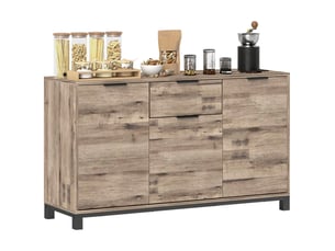 Buffet de style industriel avec tiroir et 3 placards, bois brun, 120 x 36,5 x 70 cm