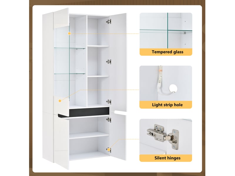  Vitrine de salon led 80 x 35 x 180 cm – blanc – rangement et présentation avec éclairage bluetooth  - Conforama D