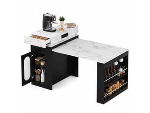 Îlot de cuisine extensible 83-146,5 cm avec prises, roulettes et rangements noir
