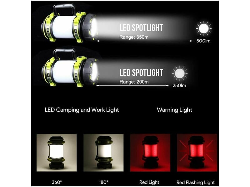  Le lampe camping led, lanterne camping rechargeable 2600mah, lampe torche led puissante 6 modes, cable usb inclus, etanche pour bricolage  - Conforama B